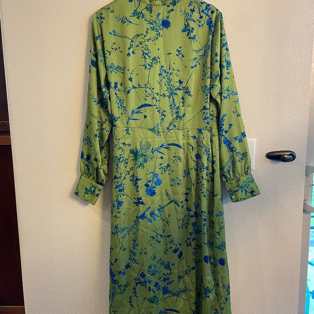 INC Green and Blue Floral Wrap Dress - Picture 2 of 7